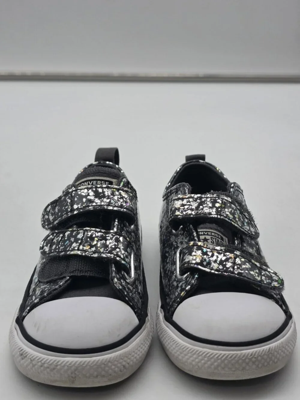 Converse All Star Shoes Girls Size 8 Black Glitter Strap Sneakers A09274C Stains